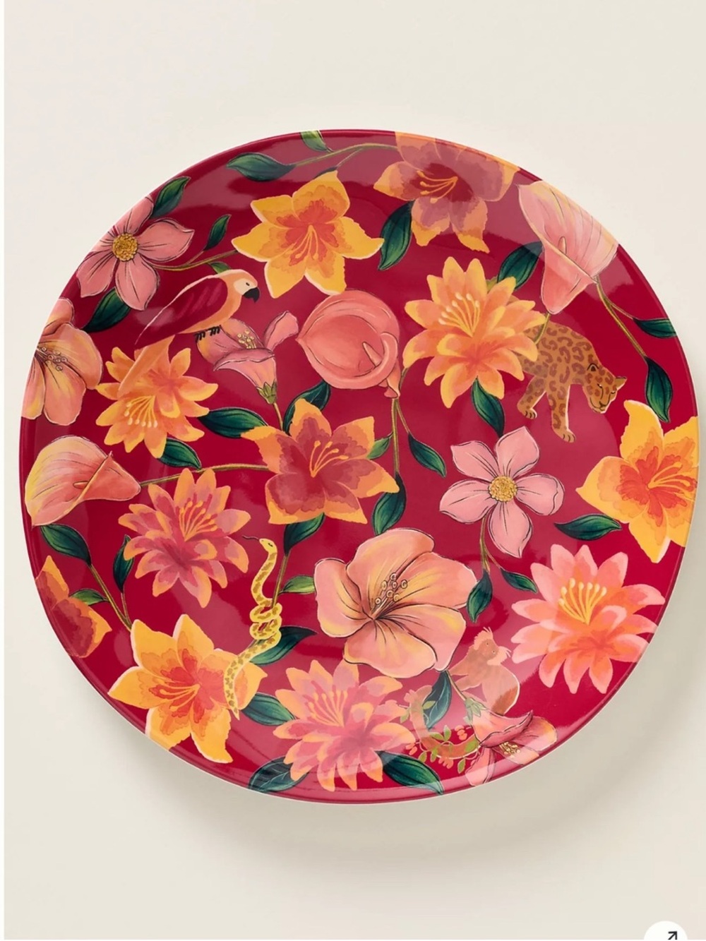 Farm Rio x Anthropologie Melamine Dessert Plate Tropical Red Berry Hibiscus